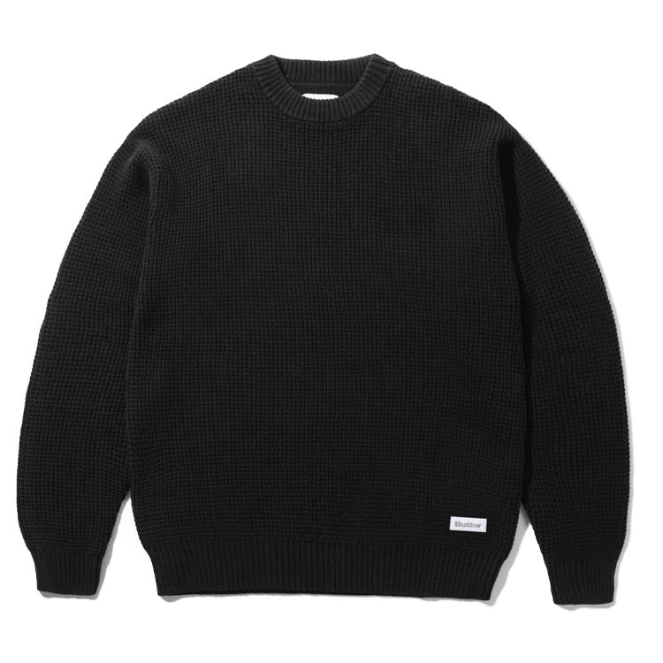 Butter Goods - Distressed Waffle Knit Sweater - Washed Black