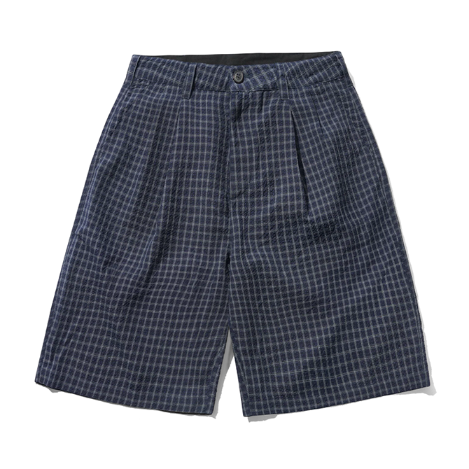 Butter Goods - Seersucker Pleated Shorts - Navy Plaid
