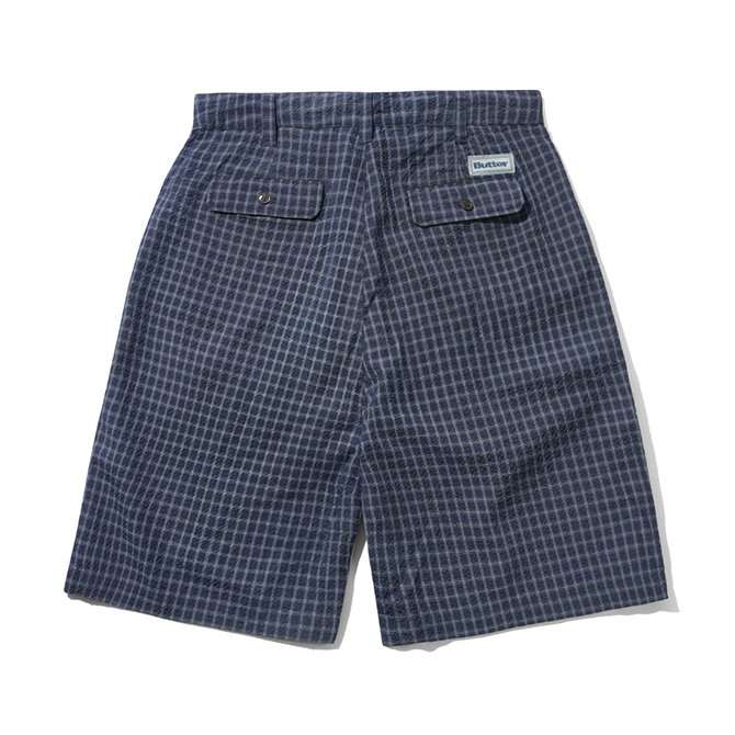 Butter Goods - Seersucker Pleated Shorts - Navy Plaid