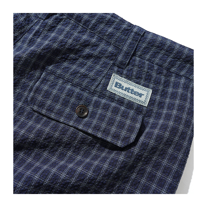 Butter Goods - Seersucker Pleated Shorts - Navy Plaid