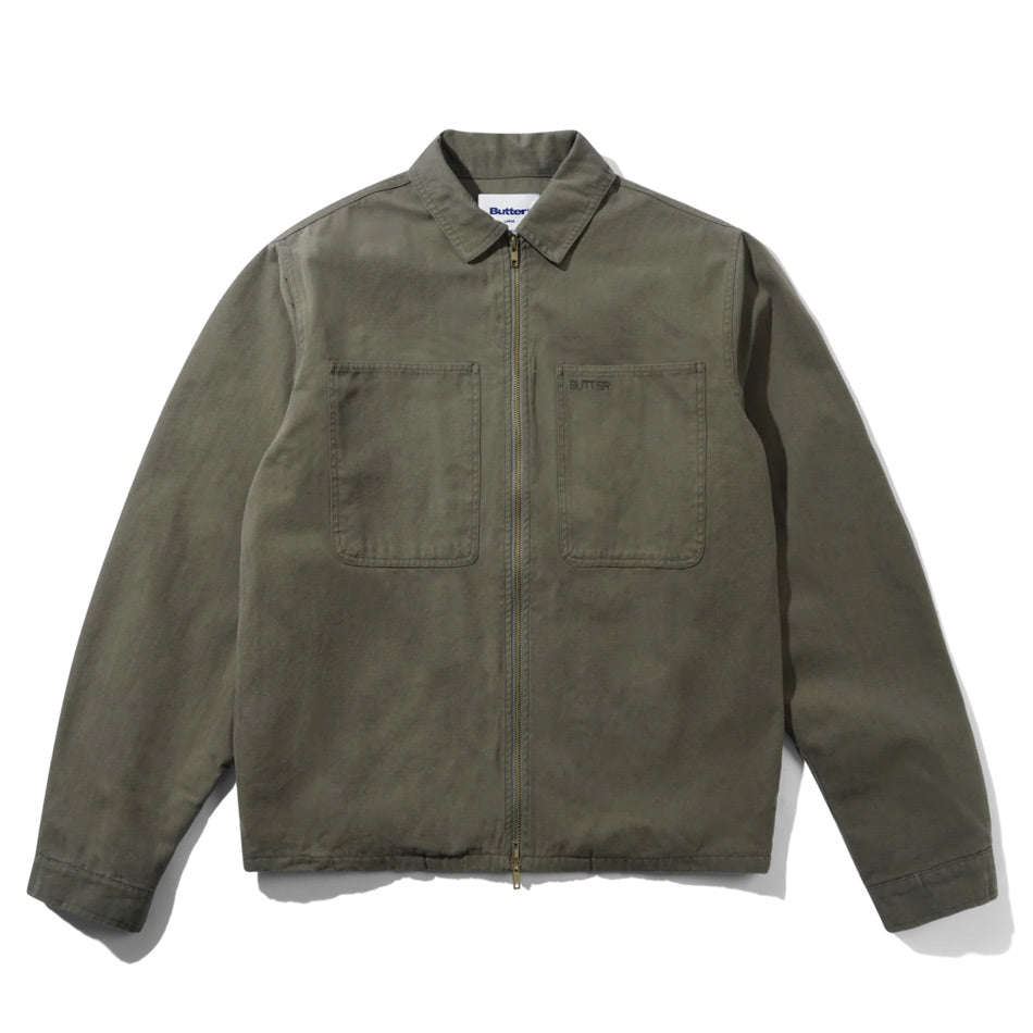 Butter Goods - Herringbone Zip Jacket - Washed Army
