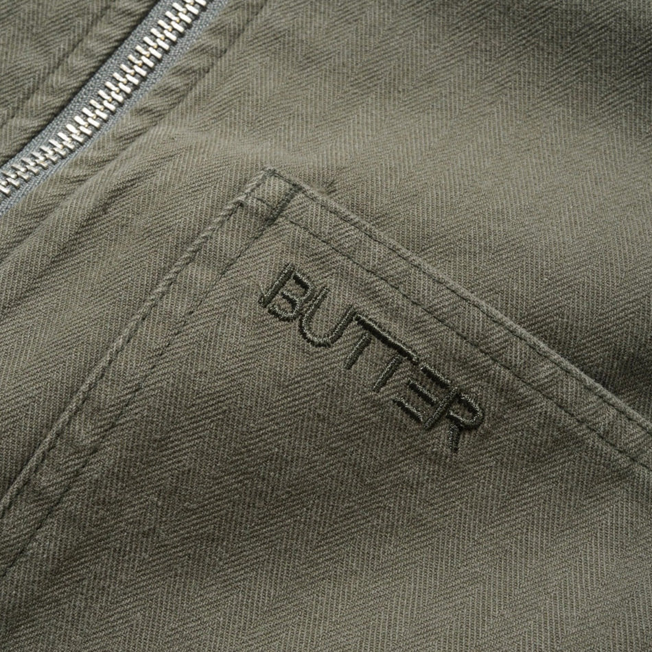 Butter Goods - Herringbone Zip Jacket - Washed Army