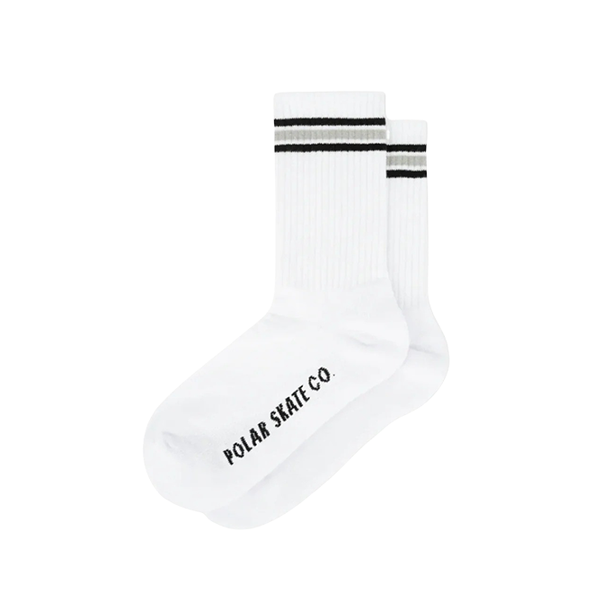 Polar Skate Co. - Rib Socks - 2 Stripes - White/Black