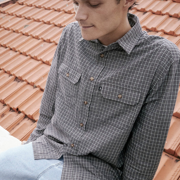 Pass~Port Workers Check Long Sleeve Shirt - Grey