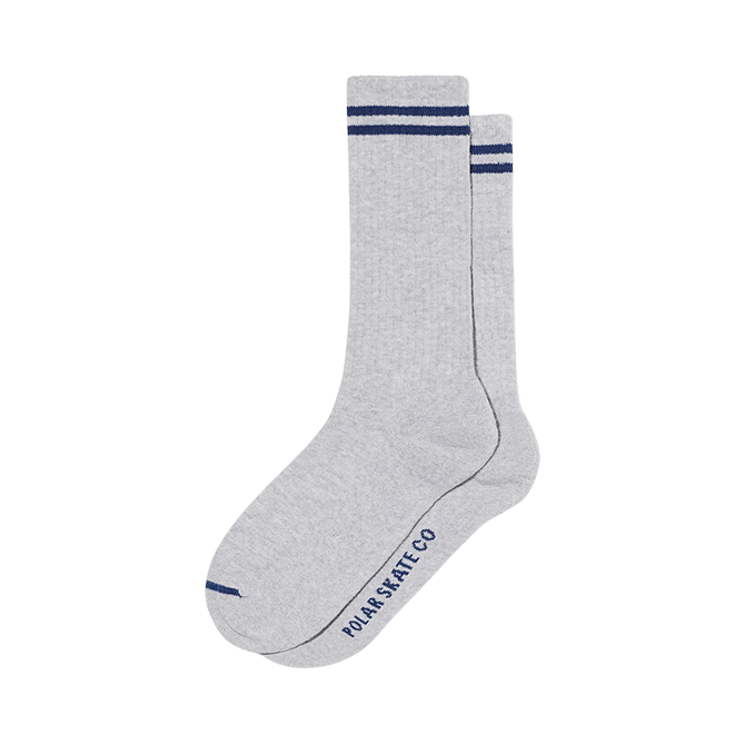 Polar Skate Co. - Rib Socks - 2 Stripes - Heather Grey/Blue