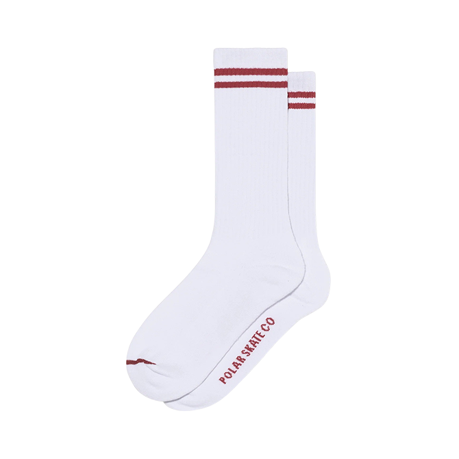 Polar Skate Co. - Rib Socks - 2 Stripes - White/Cherry