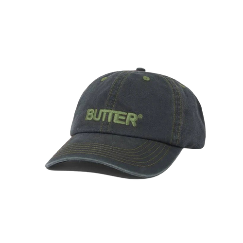 Butter Goods - Rounded Logo 6 Panel Cap - Washed Black/Dark Green