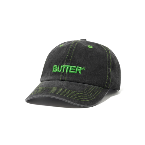 Butter Goods - Rounded Logo 6 Panel Cap - Washed Black/Green