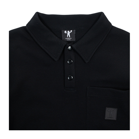 Candice - Waffle Knit Longsleeve Polo - Black