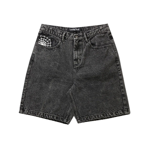 Crawling Death - Web Denim Shorts - Acid Black