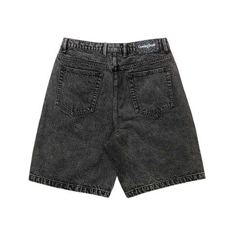 Crawling Death - Web Denim Shorts - Acid Wash Black