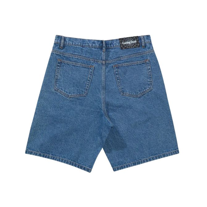 Crawling Death - Web Denim Shorts - Mid Blue