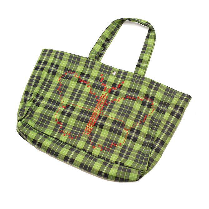 Hoddle - Butterfly Code Plaid Tote - Green/Blue