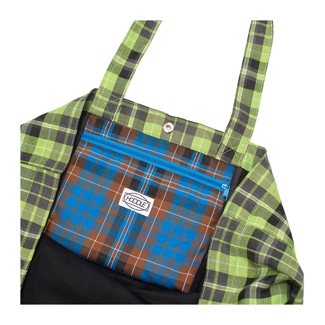 Hoddle - Butterfly Code Plaid Tote - Green/Blue