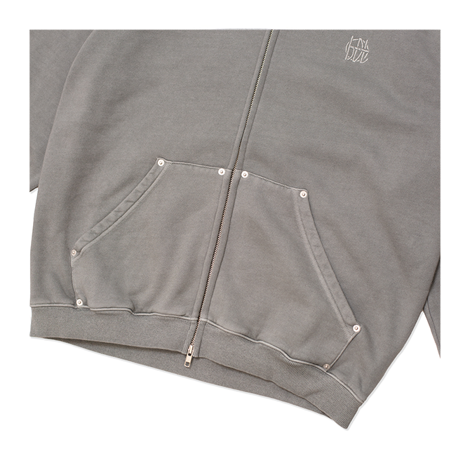 Hoddle - HDL Monogram Zip Hood - Washed Grey