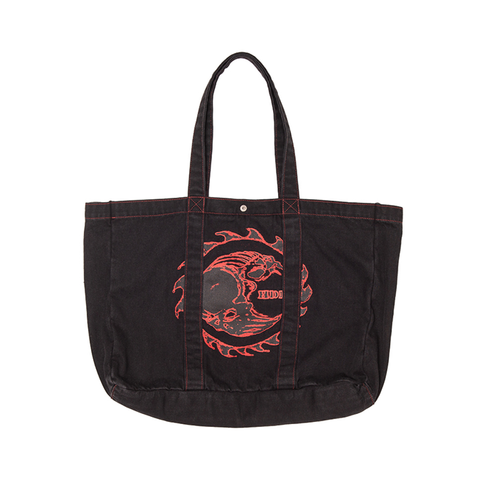 Hoddle - Thunder Dome Tote - Black Denim/ Red Contrast Stitch