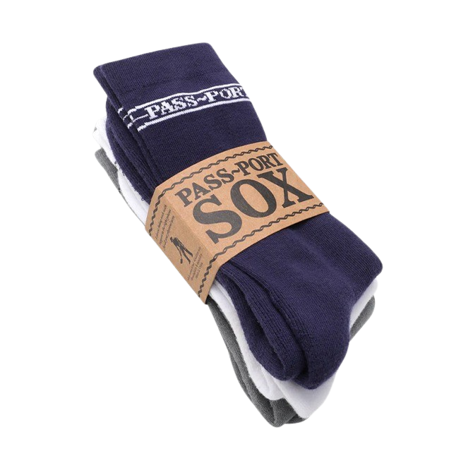 Pass~Port - Hi Sox 3 Pack - Navy/White/Grey - Hemley Skateboarding