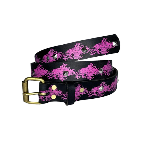 Personal Joint - Studded Leather Belt - Black/Pink/Silver