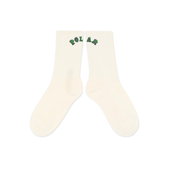 Polar Skate Co. - Large Rib Socks - College Logo - Cloud White