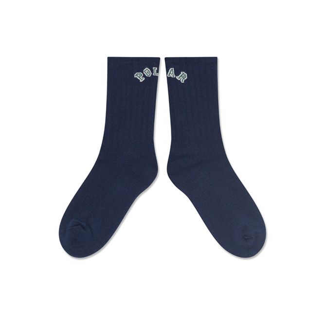 Polar Skate Co. - Large Rib Socks - College Logo - Dark Blue