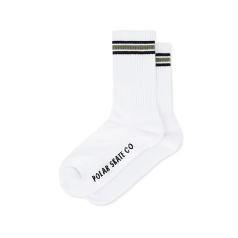 Polar Skate Co. - Rib Socks - Stripe - White/Black/Sage