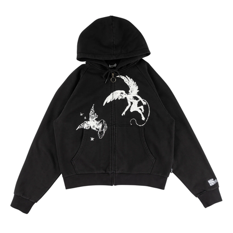 Welcome - Duality Cropped Zip Hoodie - Black
